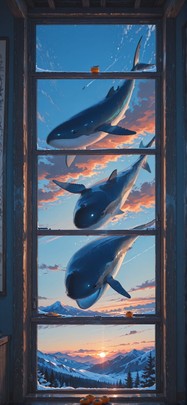 Persimmon Blue Afternoon Mountain Winter Animal mobile wallpaper / スマホ壁紙