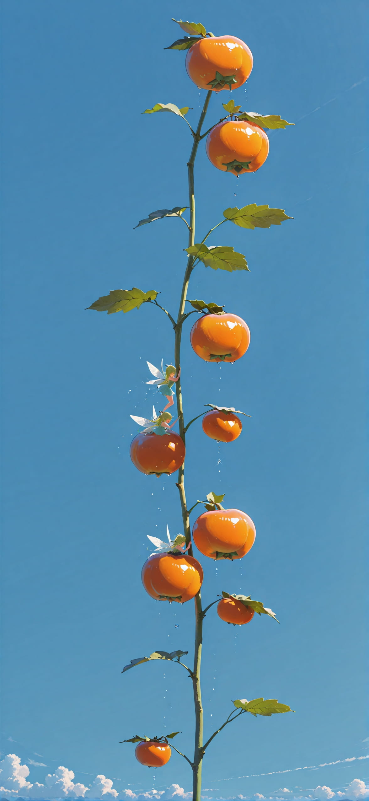 Persimmon Blue Afternoon Sky Spring Animal mobile wallpaper / スマホ壁紙