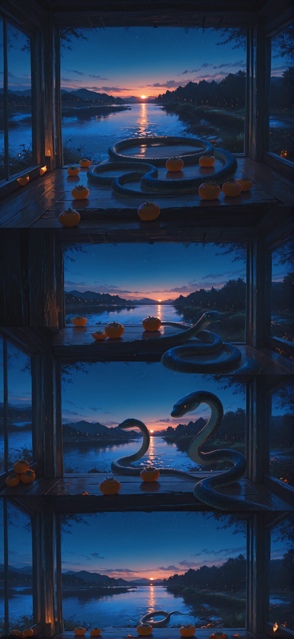 Persimmon Blue Night Sea Spring Animal mobile wallpaper / スマホ壁紙