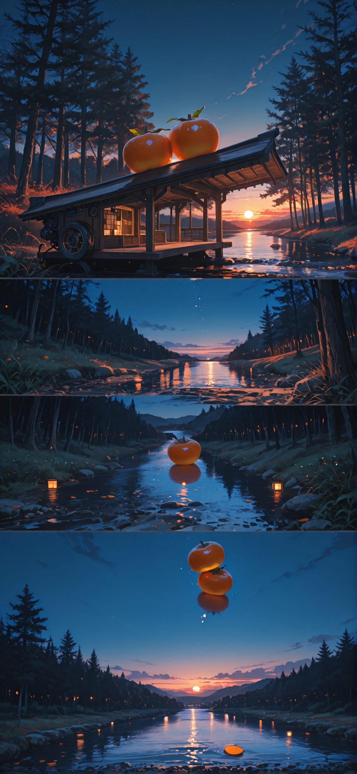 Persimmon Blue Night Sea Spring Machine mobile wallpaper / スマホ壁紙