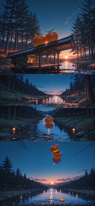 Persimmon Blue Night Sea Spring Machine mobile wallpaper / スマホ壁紙