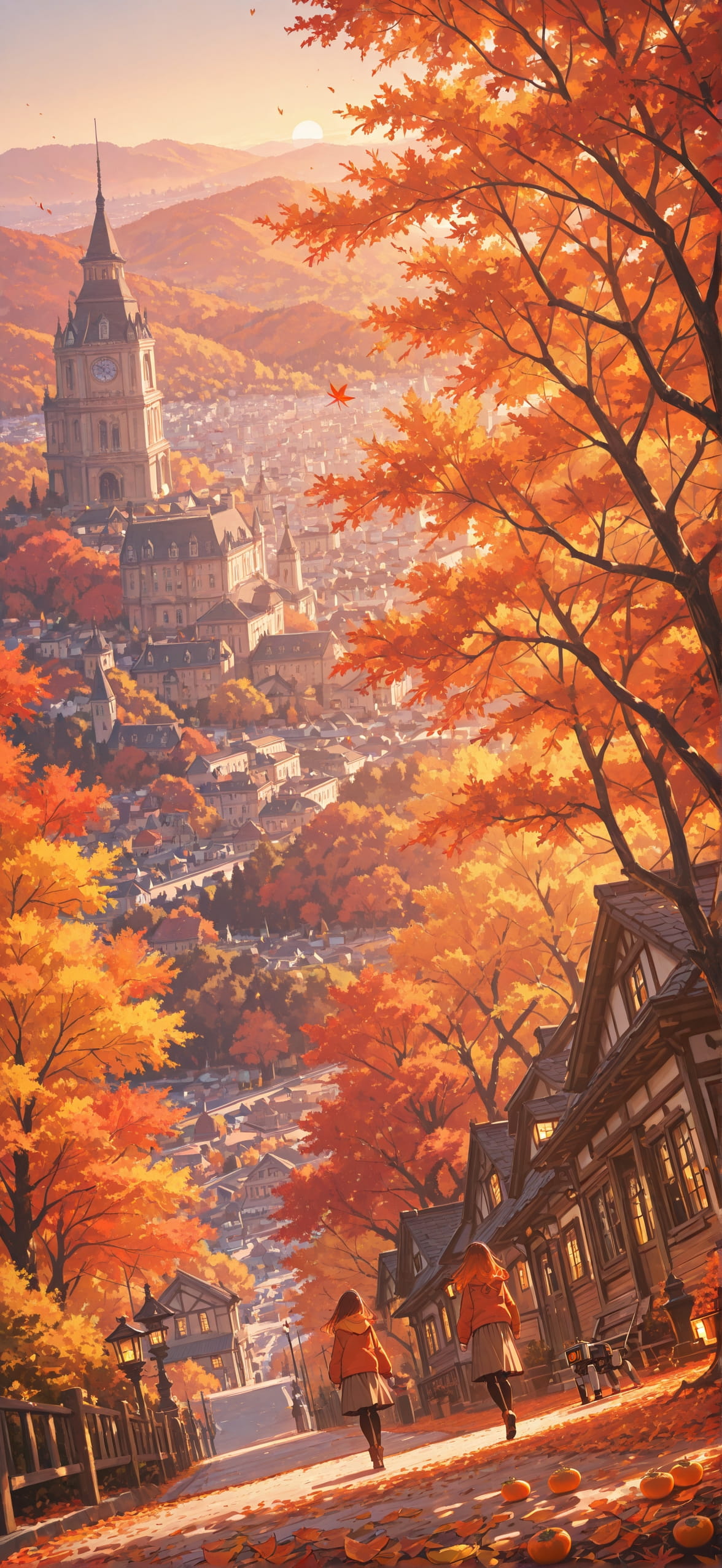 Persimmon Brown Afternoon City Autumn Machine mobile wallpaper / スマホ壁紙