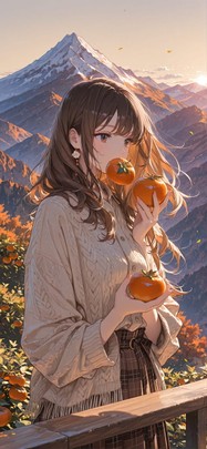 Persimmon Brown Afternoon Mountain Spring mobile wallpaper / スマホ壁紙