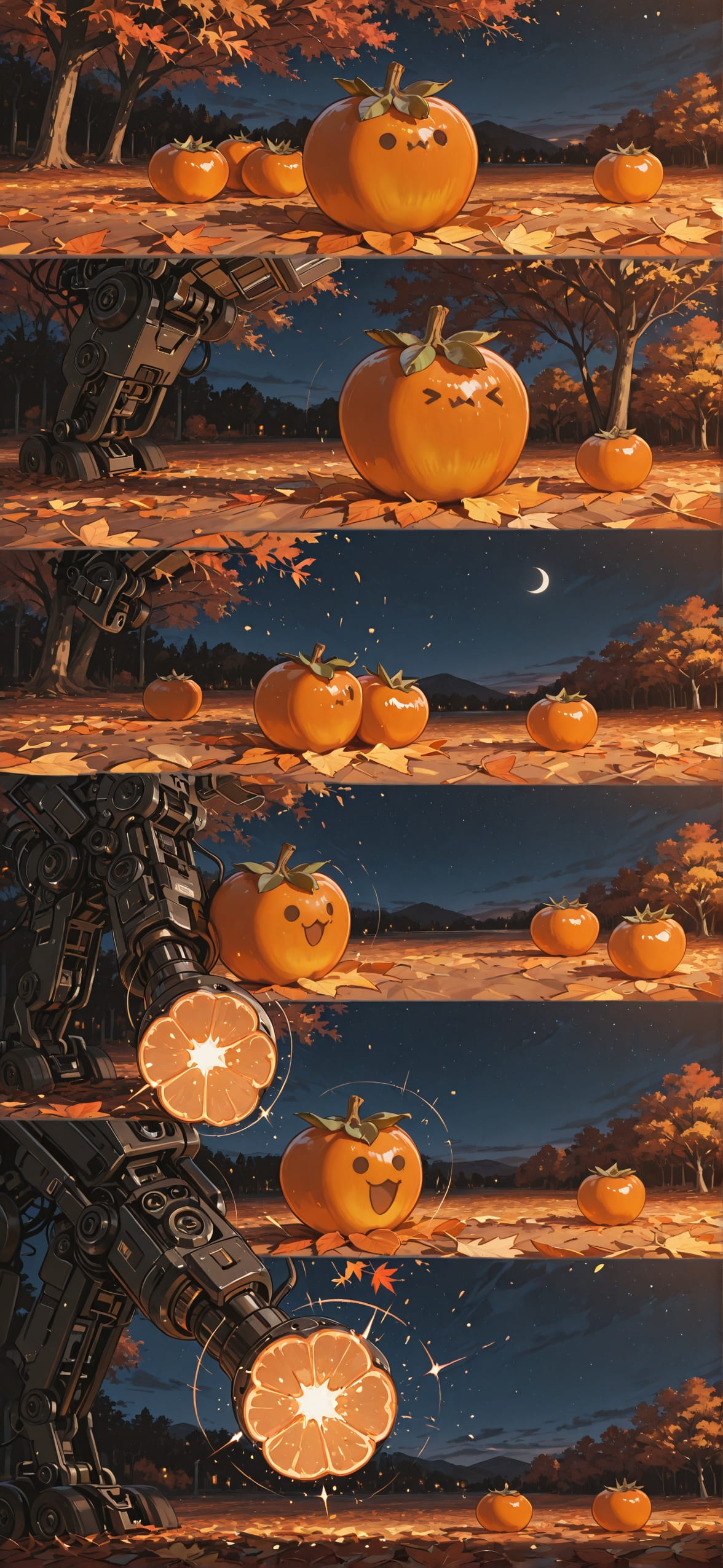 Persimmon Brown Night Sky Autumn Machine mobile wallpaper / スマホ壁紙