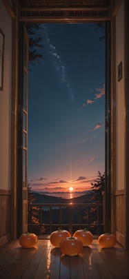 Persimmon Brown Night Sky Summer mobile wallpaper / スマホ壁紙
