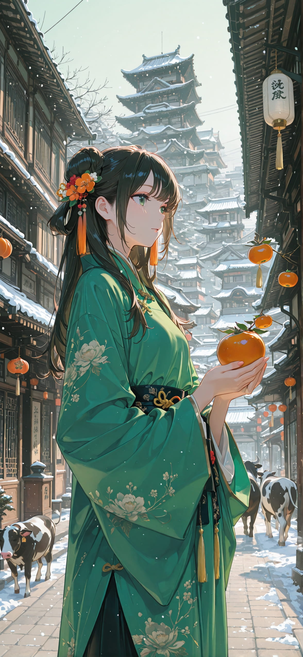 Persimmon Green Afternoon City Winter Animal mobile wallpaper / スマホ壁紙