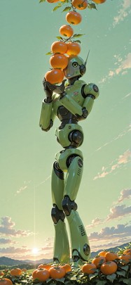 Persimmon Green Afternoon Sky Spring Machine mobile wallpaper / スマホ壁紙