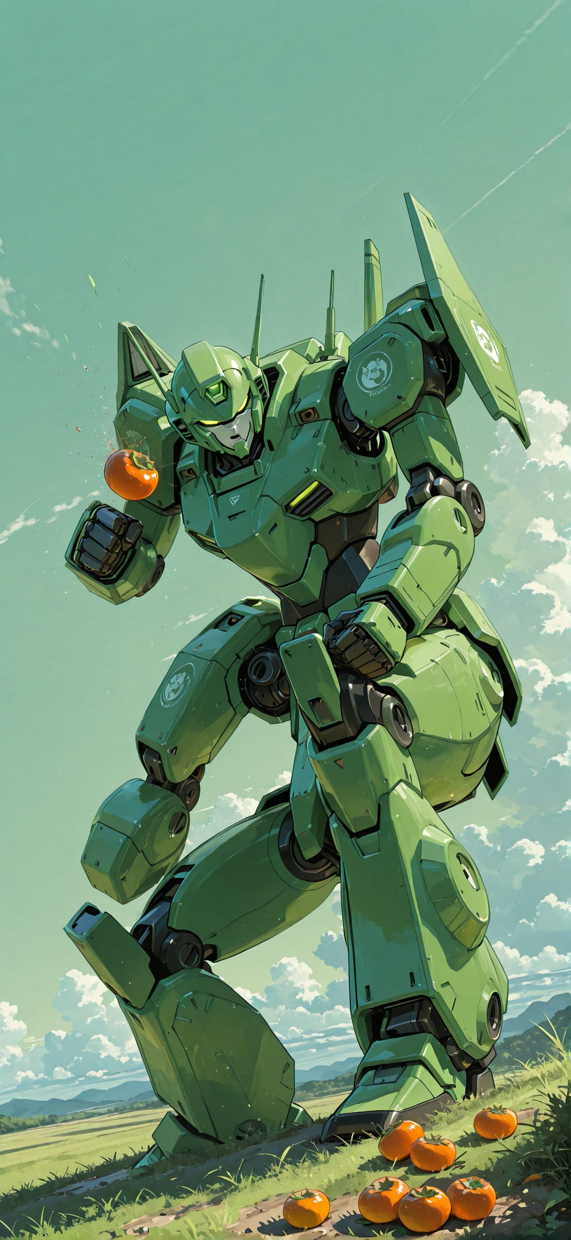 Persimmon Green Afternoon Sky Summer Machine mobile wallpaper / スマホ壁紙