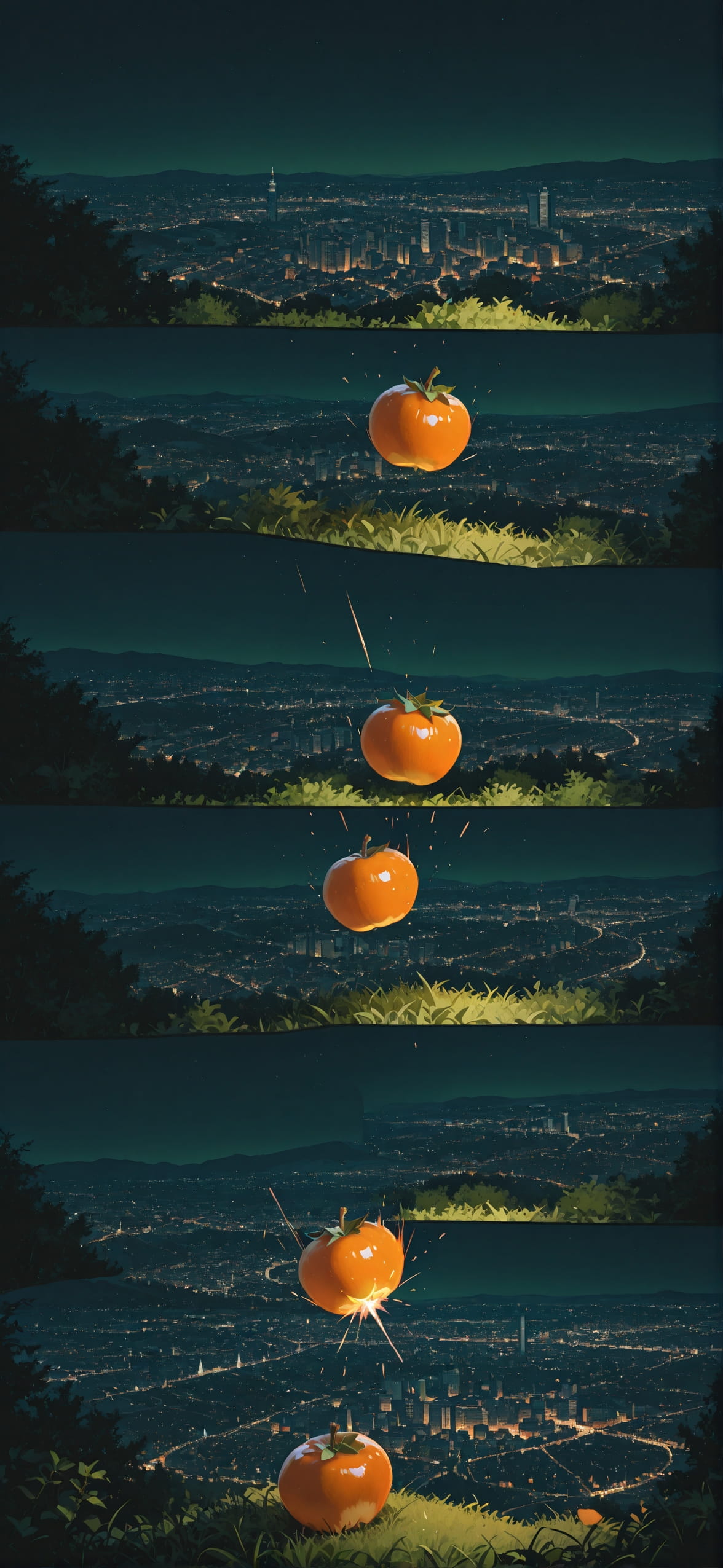 Persimmon Green Night City Spring mobile wallpaper / スマホ壁紙