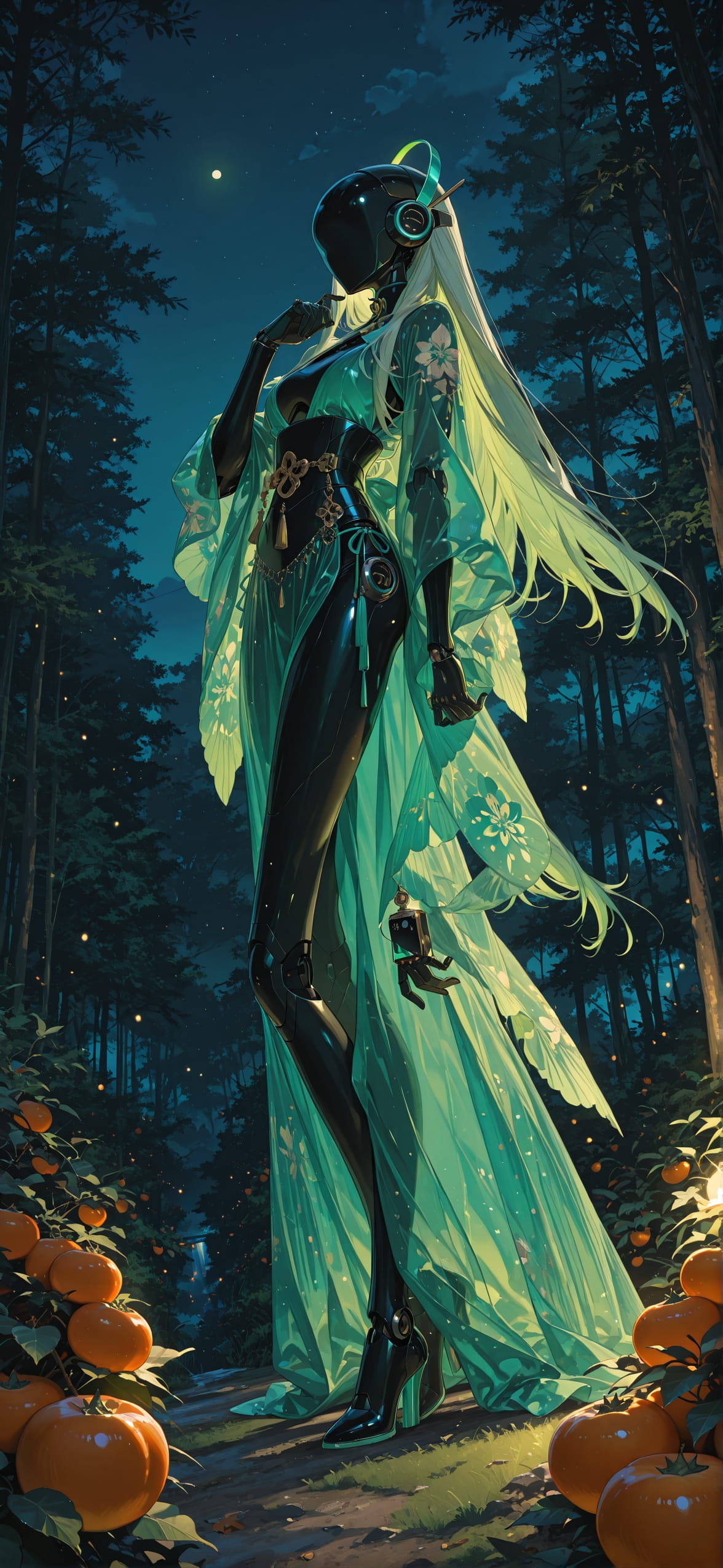 Persimmon Green Night Nature Summer Machine mobile wallpaper / スマホ壁紙