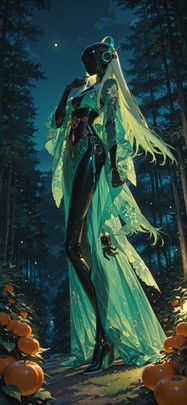 Persimmon Green Night Nature Summer Machine mobile wallpaper / スマホ壁紙