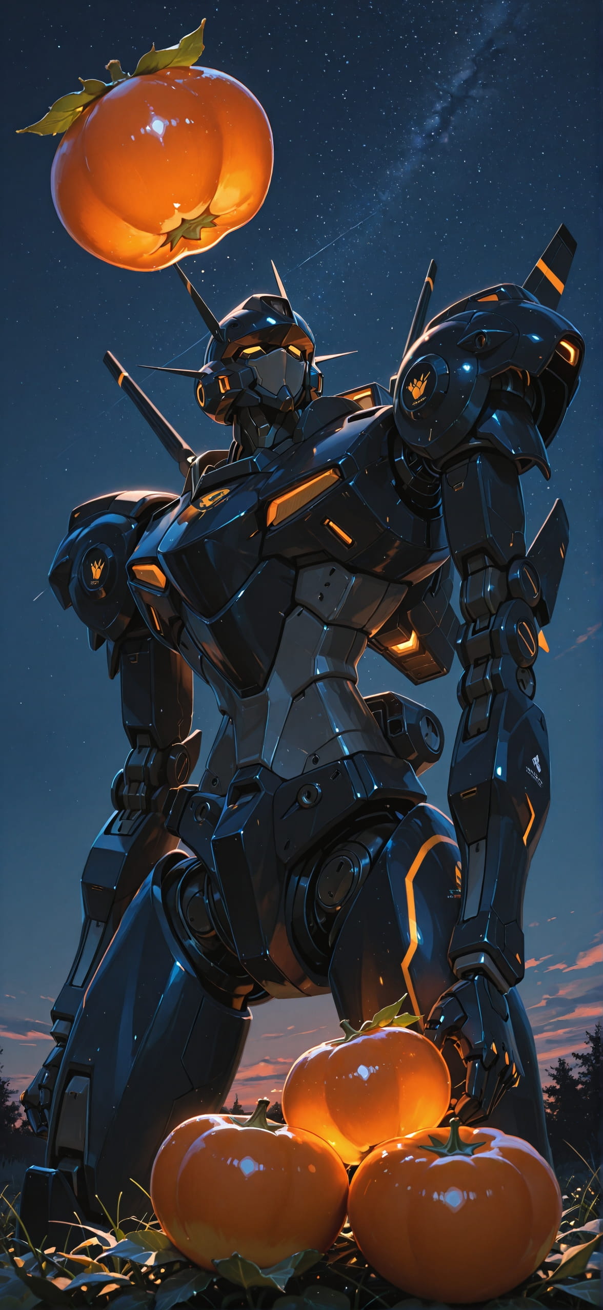 Persimmon Orange Night Sky Spring Machine mobile wallpaper / スマホ壁紙