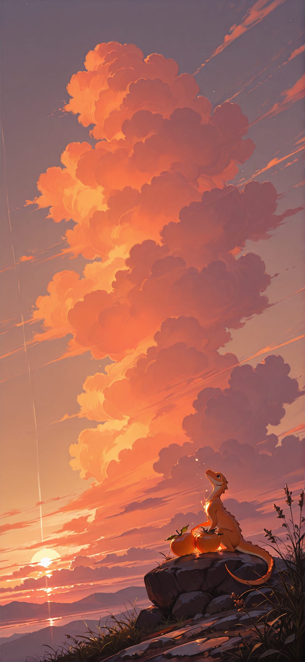 Persimmon Orange Sunset Sky Spring Animal mobile wallpaper / スマホ壁紙