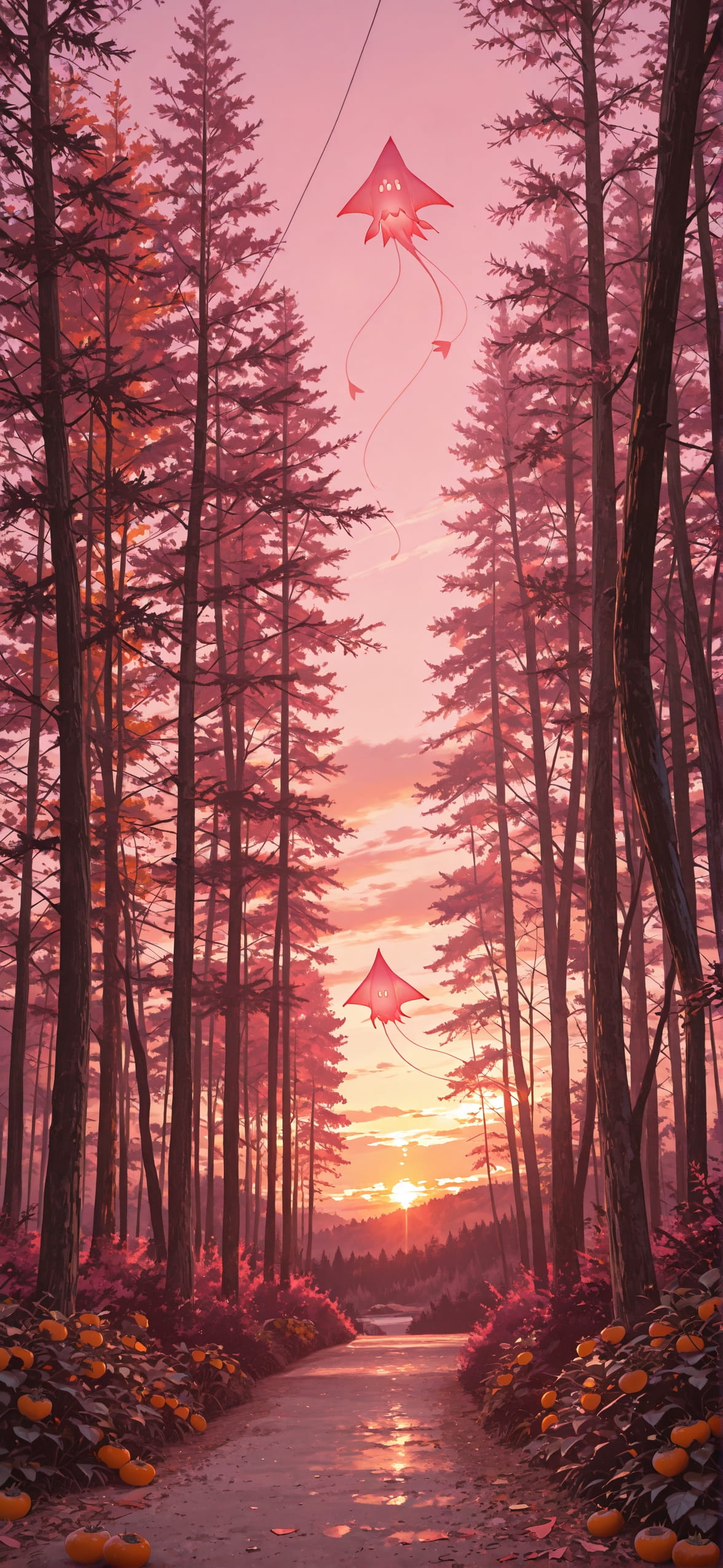 Persimmon Pink Afternoon Nature Summer Animal mobile wallpaper / スマホ壁紙