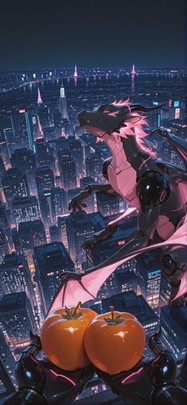 Persimmon Pink Night City Summer Animal Machine mobile wallpaper / スマホ壁紙