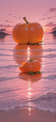 Persimmon Pink Sunset Sea Spring Animal mobile wallpaper / スマホ壁紙