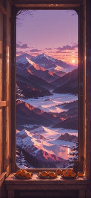 Persimmon Purple Afternoon Mountain Winter mobile wallpaper / スマホ壁紙