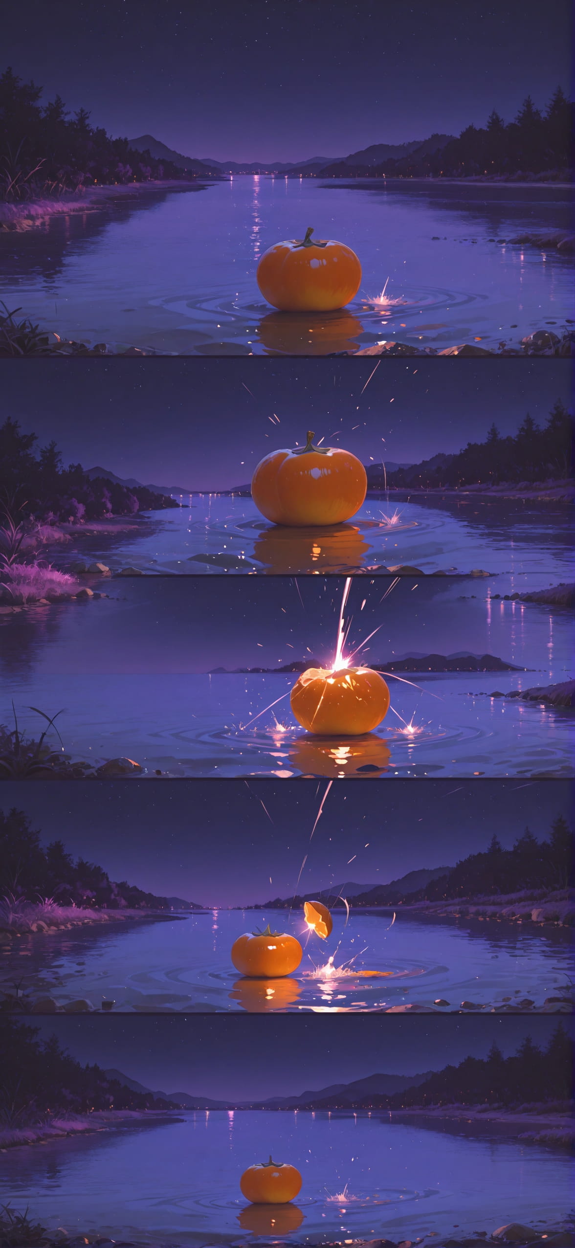 Persimmon Purple Night Sea Summer mobile wallpaper / スマホ壁紙