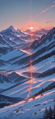 Persimmon Red Afternoon Mountain Winter Animal mobile wallpaper / スマホ壁紙