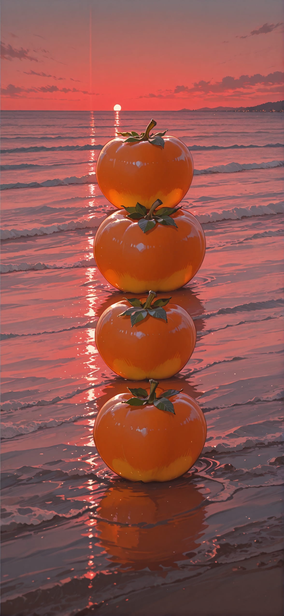 Persimmon Red Afternoon Sea Winter mobile wallpaper / スマホ壁紙