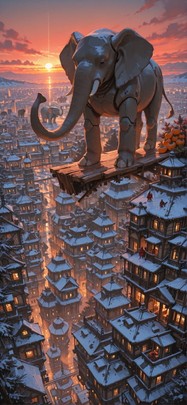 Persimmon Red Sunset City Winter Animal Machine mobile wallpaper / スマホ壁紙