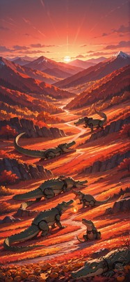 Persimmon Red Sunset Mountain Autumn Animal Machine mobile wallpaper / スマホ壁紙