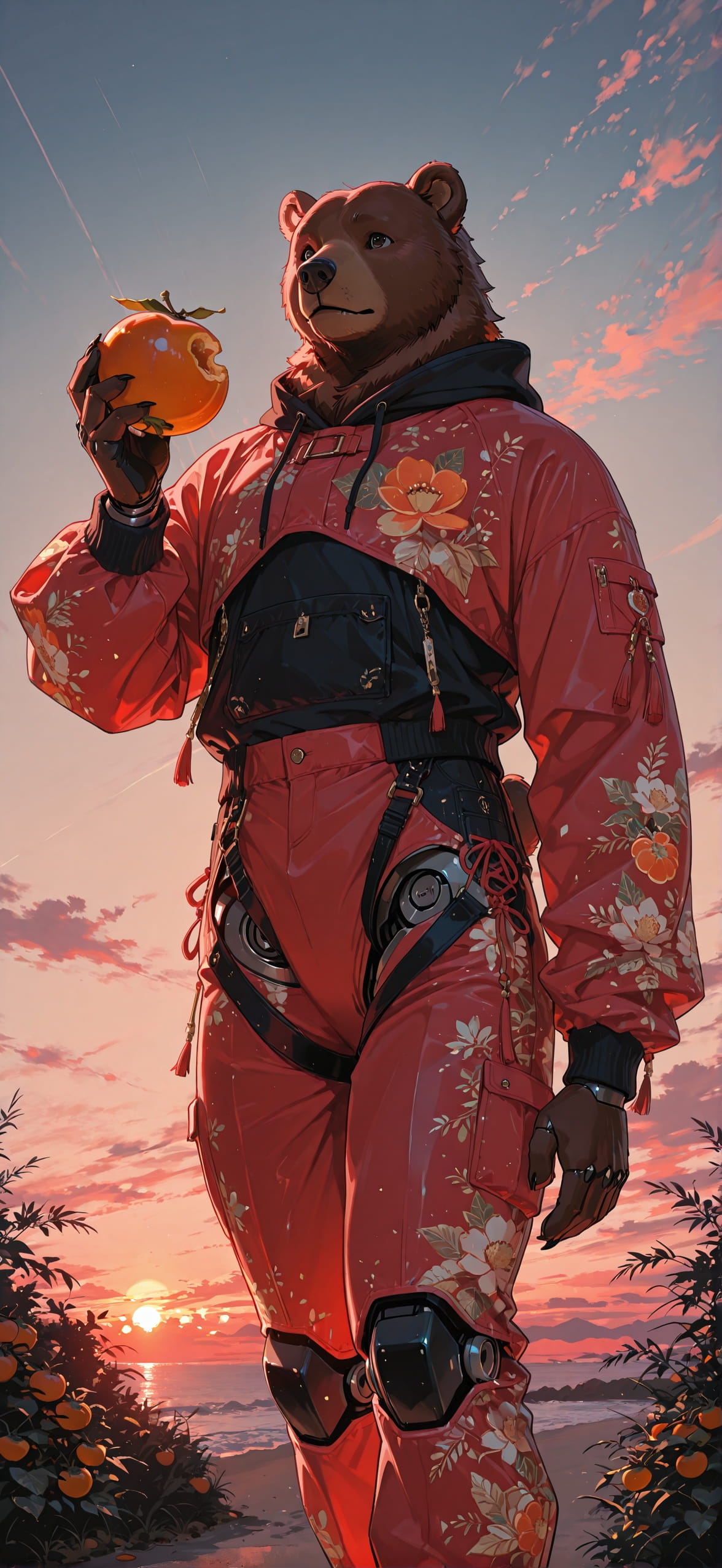 Persimmon Red Sunset Sky Summer Animal Machine mobile wallpaper / スマホ壁紙