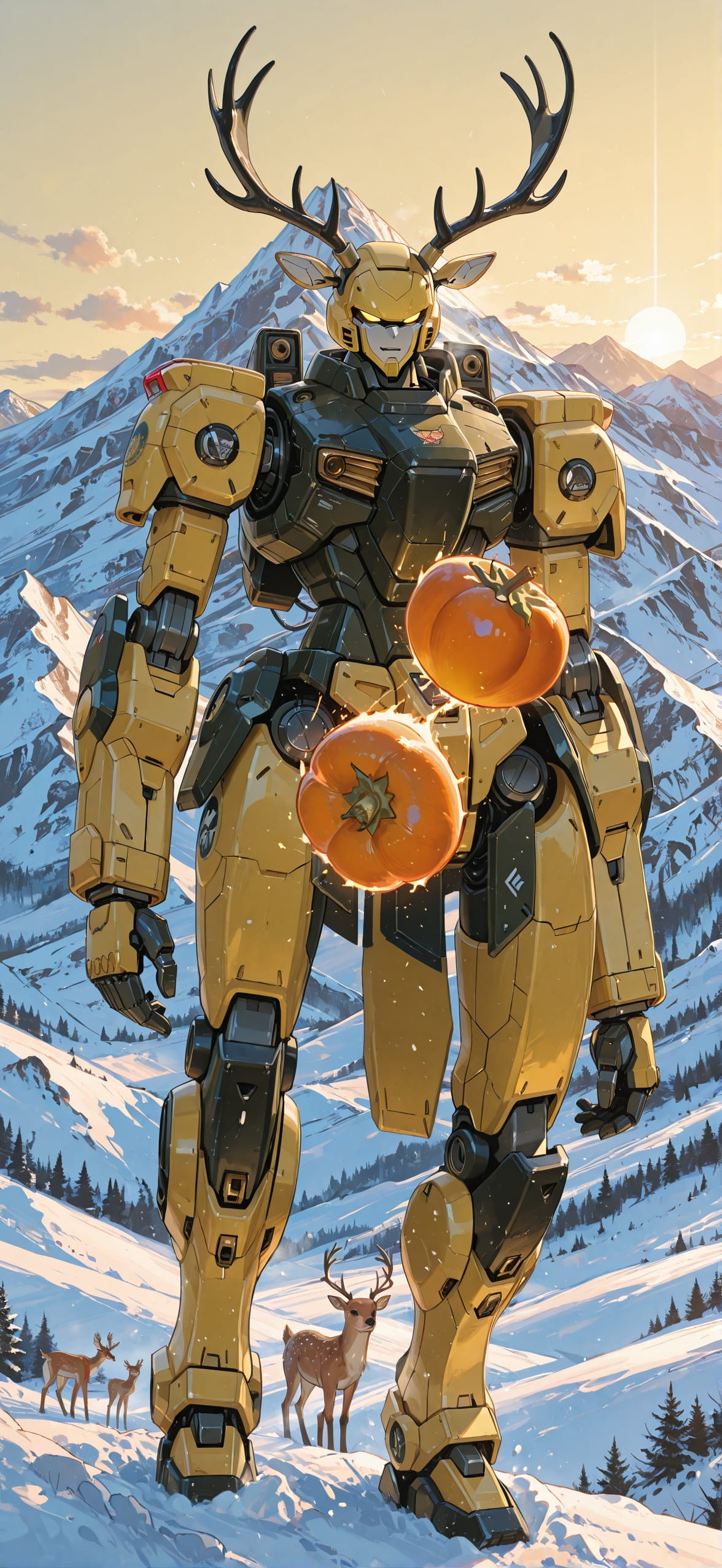 Persimmon Yellow Afternoon Mountain Winter Animal Machine mobile wallpaper / スマホ壁紙