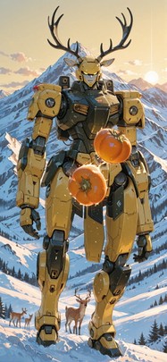 Persimmon Yellow Afternoon Mountain Winter Animal Machine mobile wallpaper / スマホ壁紙