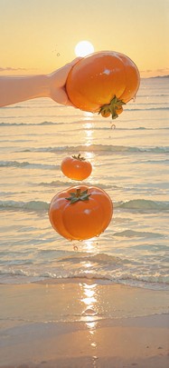 Persimmon Yellow Afternoon Sea Spring mobile wallpaper / スマホ壁紙
