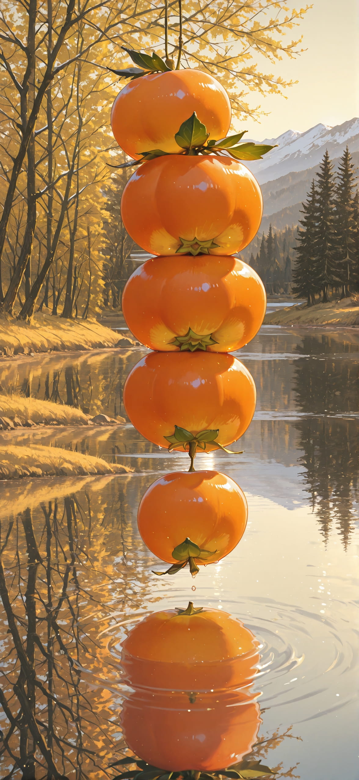 Persimmon Yellow Afternoon Sea Winter mobile wallpaper / スマホ壁紙