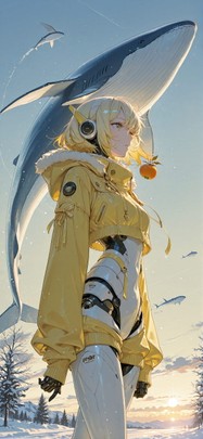 Persimmon Yellow Afternoon Sky Winter Animal Machine mobile wallpaper / スマホ壁紙