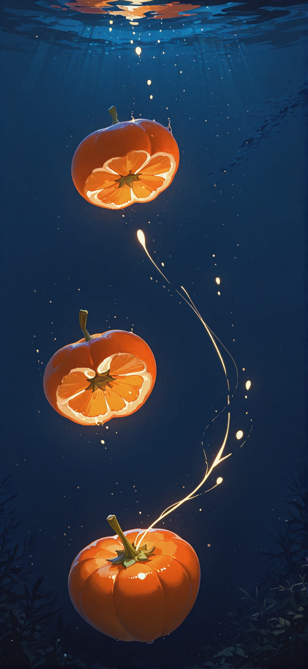Persimmon Yellow Night Sea Spring mobile wallpaper / スマホ壁紙