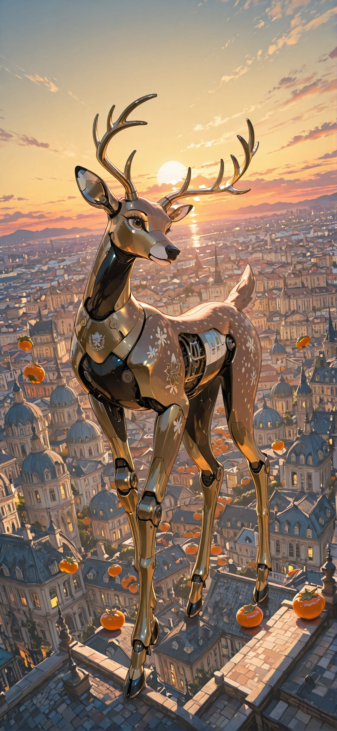 Persimmon Yellow Sunset City Summer Animal Machine mobile wallpaper / スマホ壁紙