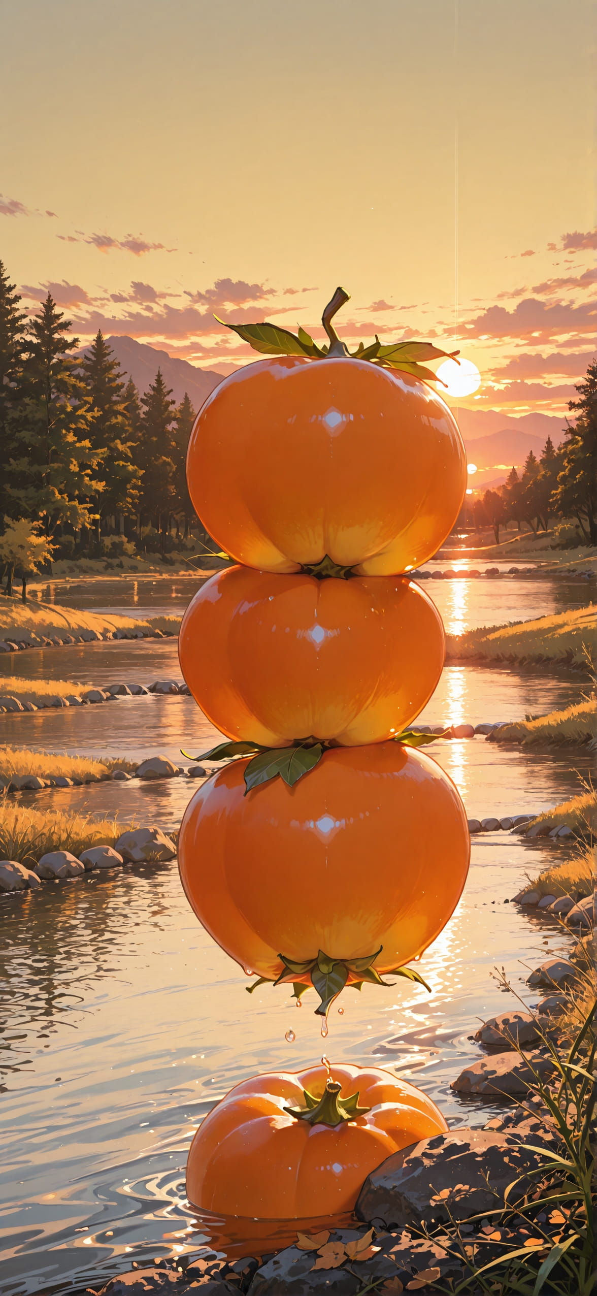 Persimmon Yellow Sunset Sea Spring mobile wallpaper / スマホ壁紙