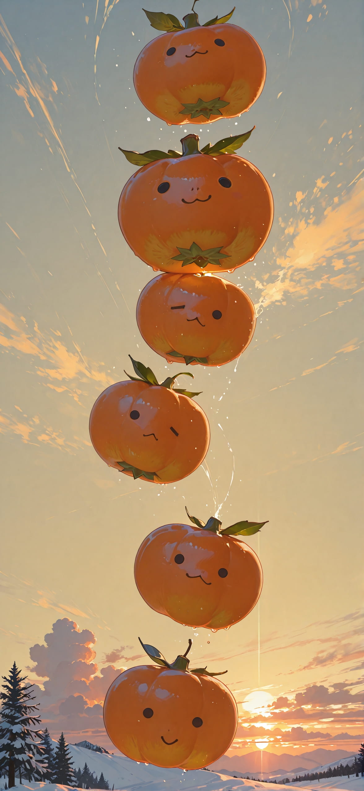 Persimmon Yellow Sunset Sky Winter mobile wallpaper / スマホ壁紙