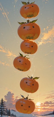 Persimmon Yellow Sunset Sky Winter mobile wallpaper / スマホ壁紙