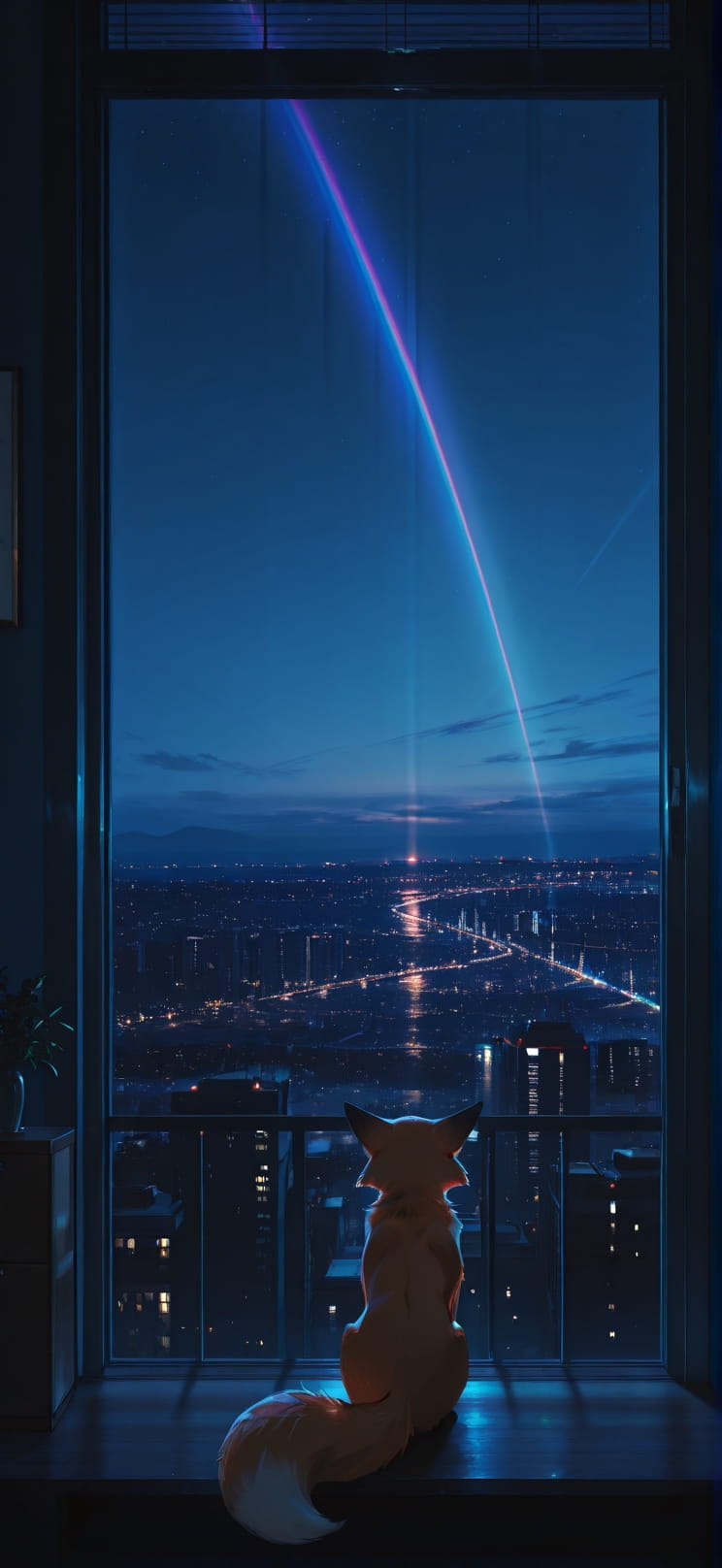 Prism Blue Night City Summer Animal mobile wallpaper / スマホ壁紙