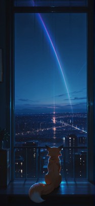 Prism Blue Night City Summer Animal mobile wallpaper / スマホ壁紙