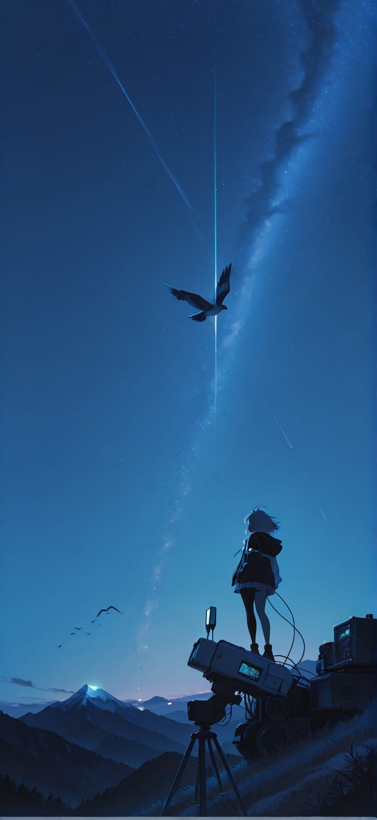 Prism Blue Night Mountain Summer Animal Machine mobile wallpaper / スマホ壁紙