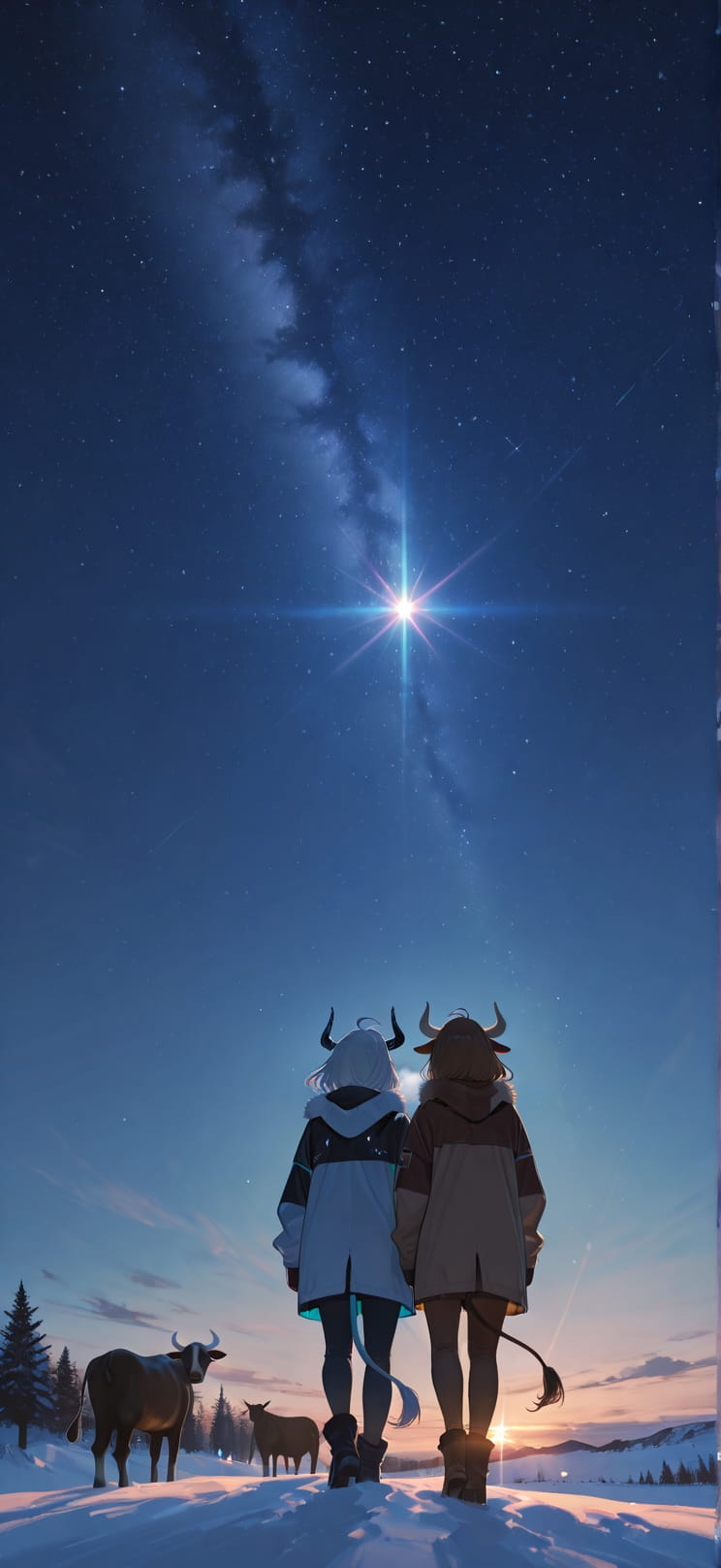 Prism Brown Night Sky Winter Animal mobile wallpaper / スマホ壁紙