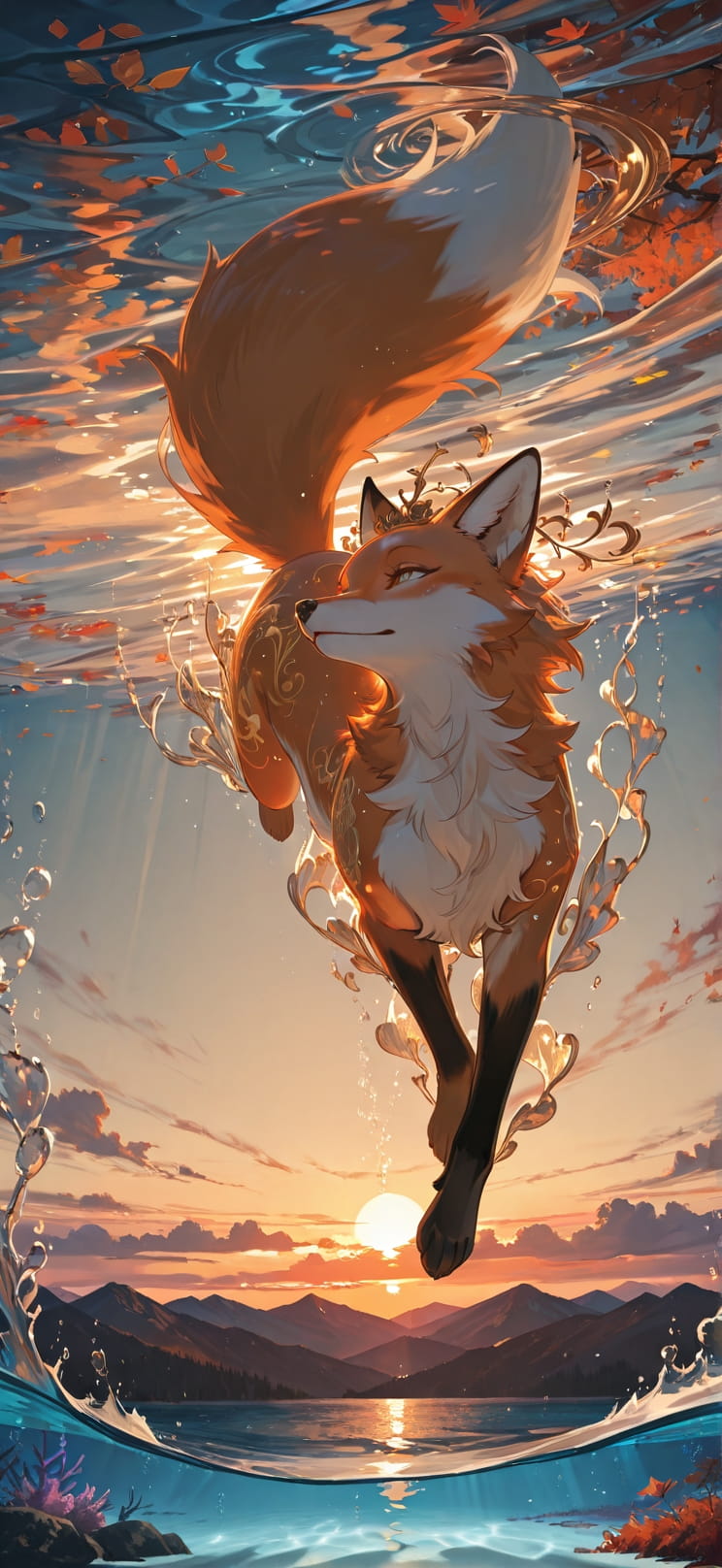 Prism Brown Sunset Mountain Autumn Animal mobile wallpaper / スマホ壁紙