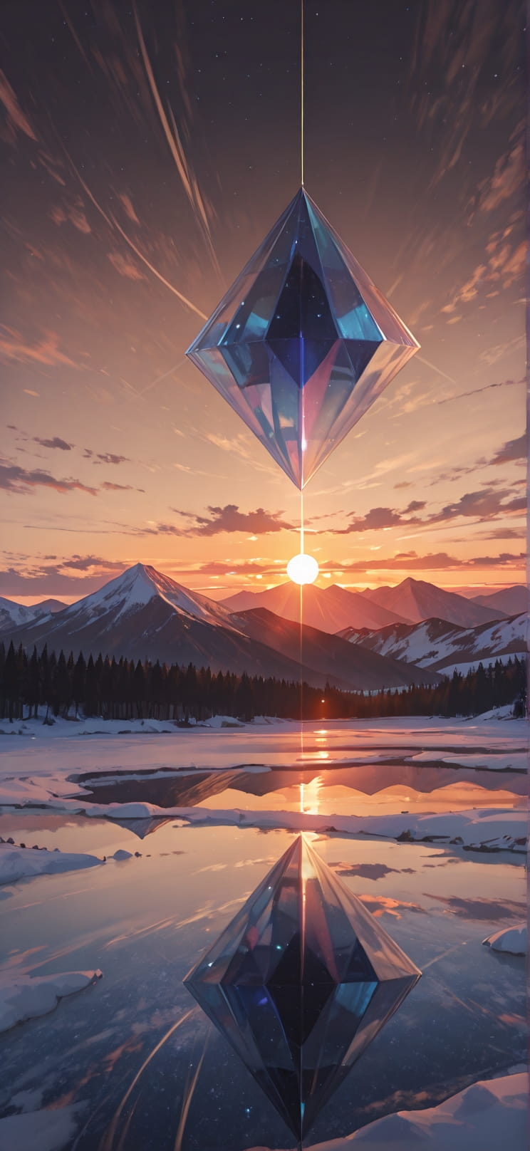 Prism Brown Sunset Mountain Winter mobile wallpaper / スマホ壁紙