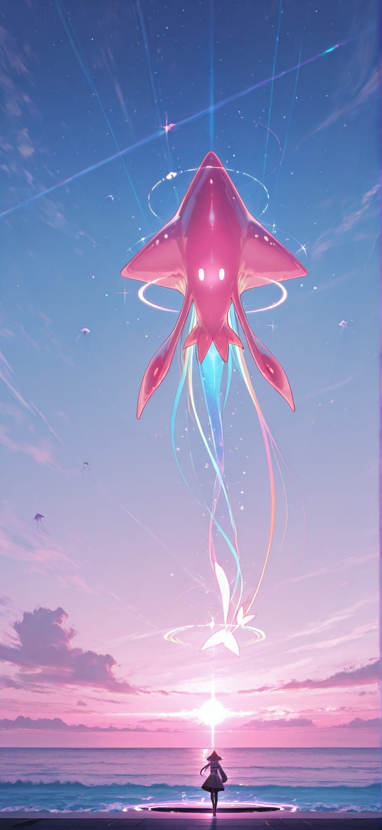 Prism Pink Afternoon Sea Spring Animal Machine mobile wallpaper / スマホ壁紙