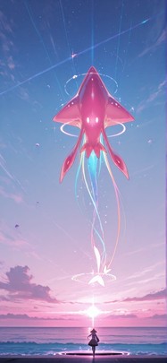 Prism Pink Afternoon Sea Spring Animal Machine mobile wallpaper / スマホ壁紙