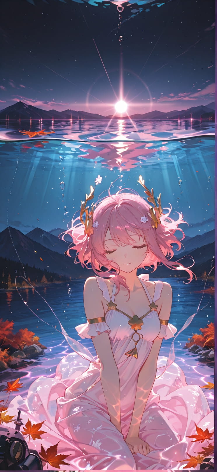 Prism Pink Night Mountain Autumn Machine mobile wallpaper / スマホ壁紙