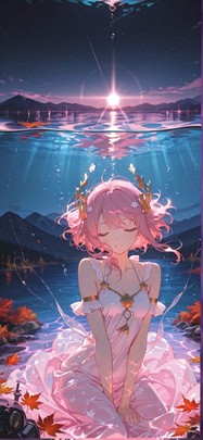 Prism Pink Night Mountain Autumn Machine mobile wallpaper / スマホ壁紙