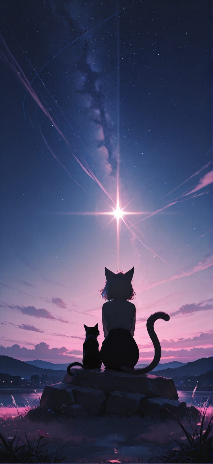 Prism Pink Night Sky Spring Animal mobile wallpaper / スマホ壁紙