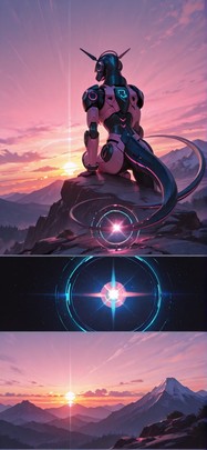 Prism Pink Sunset Mountain Summer Animal Machine mobile wallpaper / スマホ壁紙