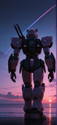 Prism Pink Sunset Sea Summer Animal Machine mobile wallpaper / スマホ壁紙